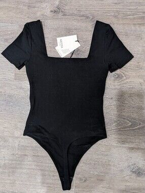 NWT Black Square-Neck Short Sleeve Bodysuit